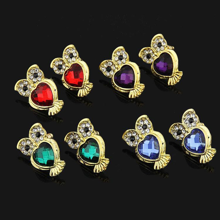 plated gold Crystal Earrings Rhinestone Stud Earrings owl - WikiWii