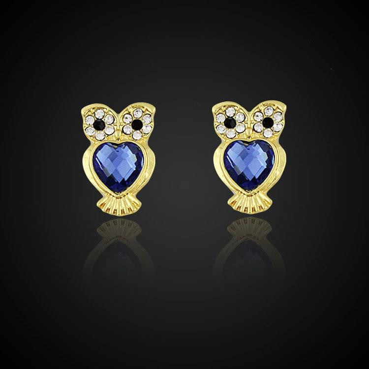 plated gold Crystal Earrings Rhinestone Stud Earrings owl - WikiWii