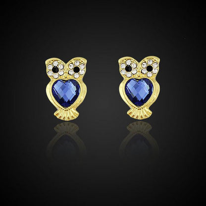 plated gold Crystal Earrings Rhinestone Stud Earrings owl - WikiWii