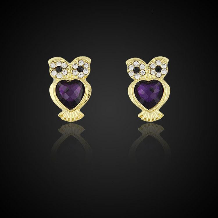 plated gold Crystal Earrings Rhinestone Stud Earrings owl - WikiWii