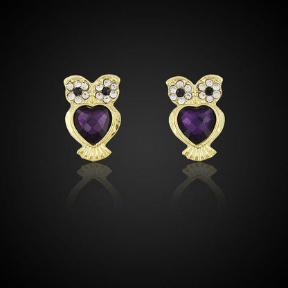 plated gold Crystal Earrings Rhinestone Stud Earrings owl - WikiWii