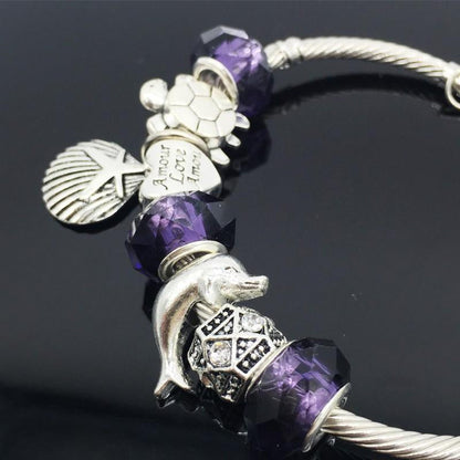 Purple Glass Beads Sea Turtle Starfish Dolphin Bracelets - WikiWii