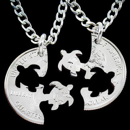 Quarter Dollar Turtle Friendship Pendant Necklace ( 2 Pieces ) - WikiWii