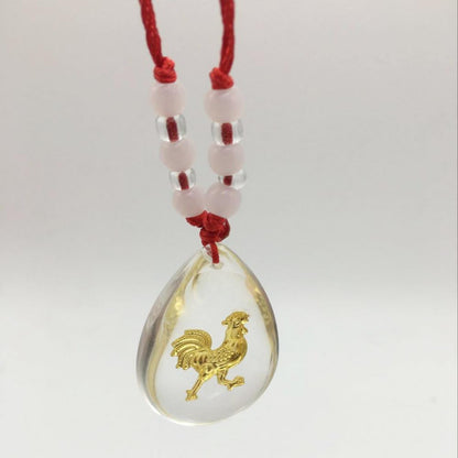 Red Long Rope Necklace Crystal Glass Ball Gold Plated Chicken Necklace - WikiWii