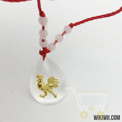 Red Long Rope Necklace Crystal Glass Ball Gold Plated Chicken Necklace - WikiWii