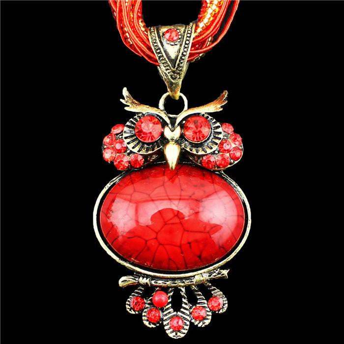 Retro Craft Antique Bronze Plated Millet Chain Owl Pendant Necklace - WikiWii