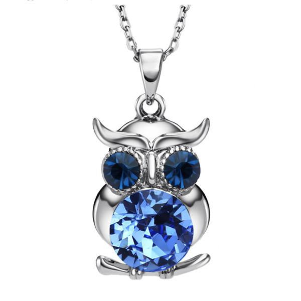 Rhinestone 2 Color Owl Design Charm Necklaces - WikiWii