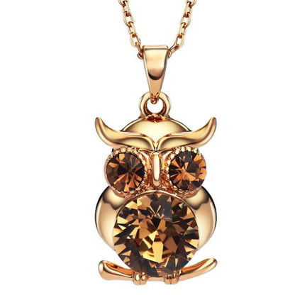 Rhinestone 2 Color Owl Design Charm Necklaces - WikiWii