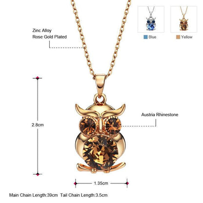 Rhinestone 2 Color Owl Design Charm Necklaces - WikiWii