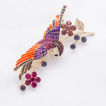 Rhinestone Crystals Brooches Flower Hummingbird - WikiWii