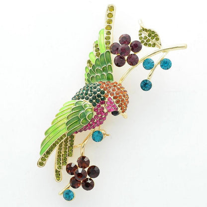 Rhinestone Crystals Brooches Flower Hummingbird - WikiWii