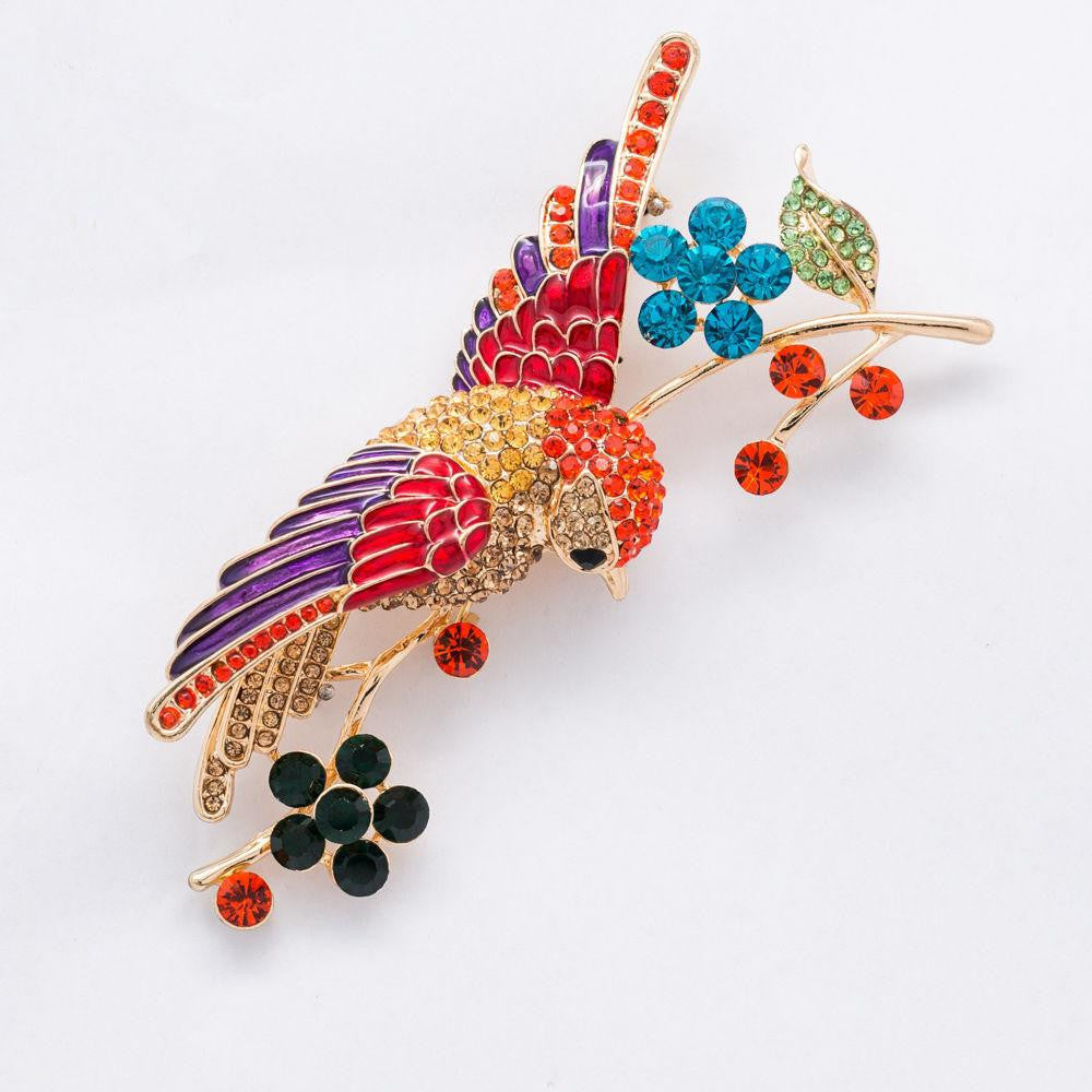 Rhinestone Crystals Brooches Flower Hummingbird - WikiWii