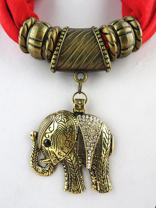 Rhinestone Elephant Pendant Necklace Rectangle Scarf - WikiWii