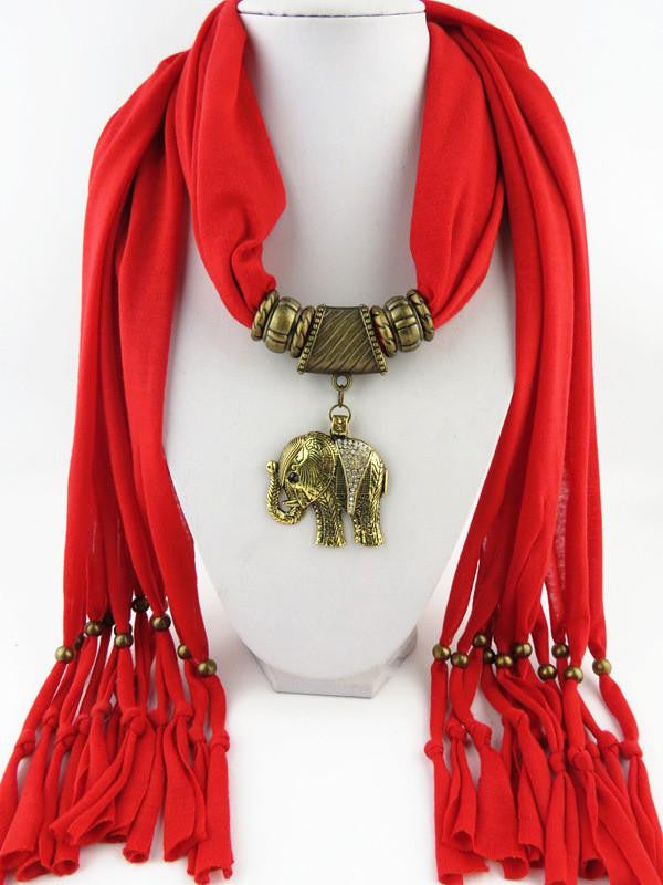 Rhinestone Elephant Pendant Necklace Rectangle Scarf - WikiWii