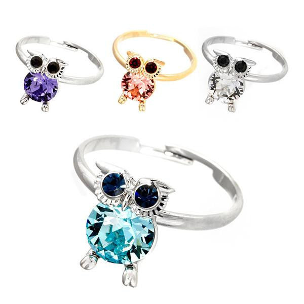 Rhinestone Owl Adjustable Finger Rings - WikiWii