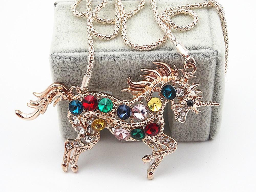 Rose Gold Plated Multi-Color Crystal Horse Necklaces - WikiWii