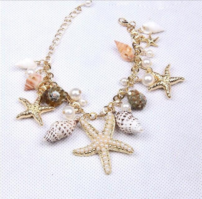 Sea Starfish Shell Conch Pearl Ball Beach Bracelet - WikiWii