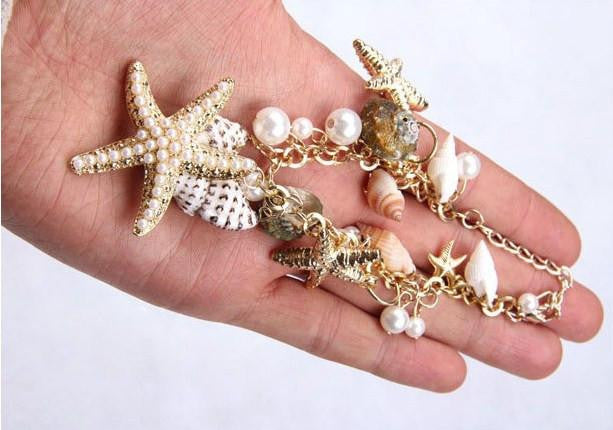 Sea Starfish Shell Conch Pearl Ball Beach Bracelet - WikiWii