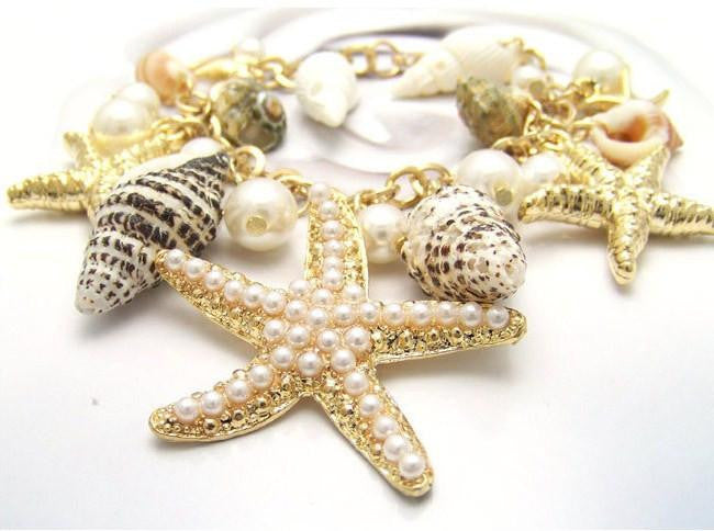 Sea Starfish Shell Conch Pearl Ball Beach Bracelet - WikiWii