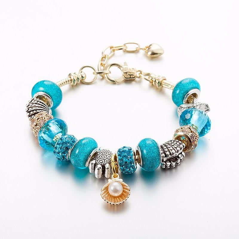 Sea Turtle Bracelet-Top Quality Gold Chain Pearl/Starfish/Turtle Blue Beads Bracelet - WikiWii