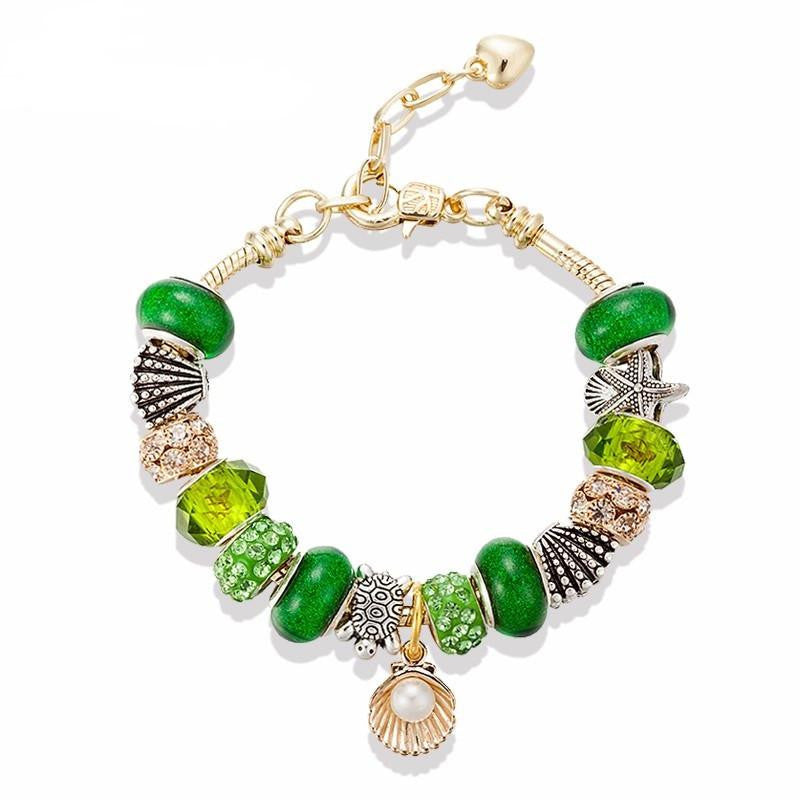 Sea Turtle Bracelet-Top Quality Gold Chain Pearl/Starfish/Turtle Green Beads Bracelet - WikiWii