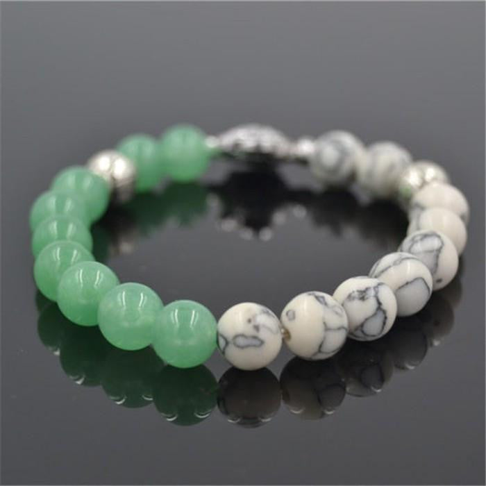 sea turtle charm 8 mm white and green bead bracelet - WikiWii