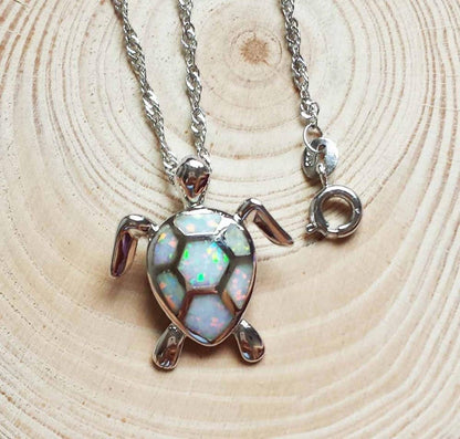 Fire Opal Stone Sea Turtle Necklace - WikiWii