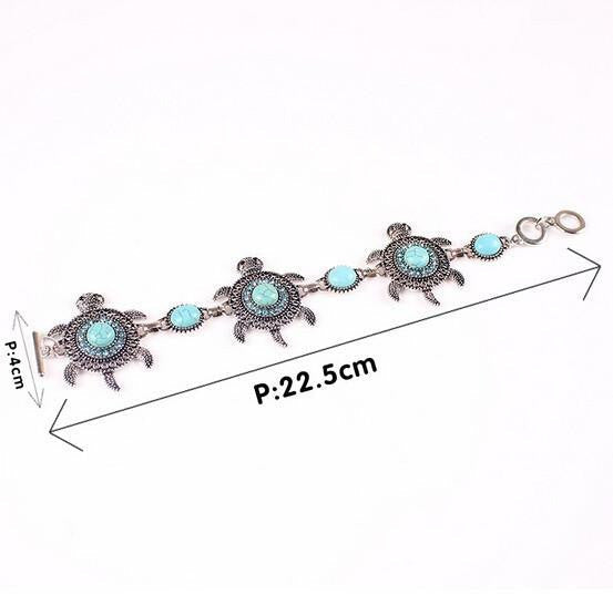 Sea turtle Turquoise Silver Plated Bracelet - WikiWii