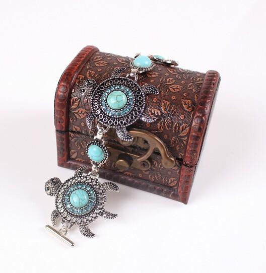 Sea turtle Turquoise Silver Plated Bracelet - WikiWii