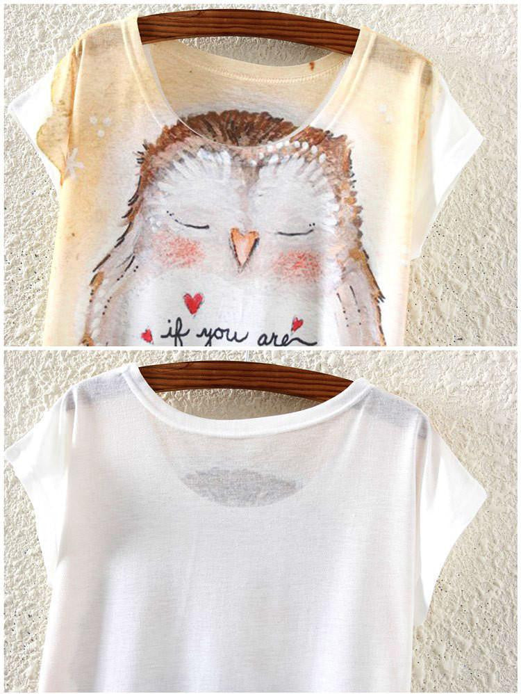 Shy of the owl Design print T-Shirt ( One size ) - WikiWii