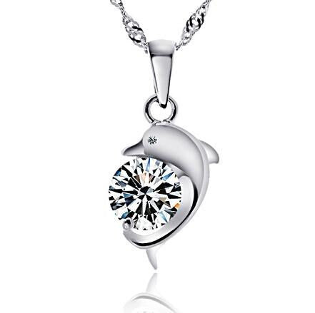 Silver dolphins zircon necklaces necklace - WikiWii