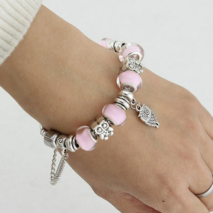 Silver pink Owl Bracelet for Jewelry - WikiWii