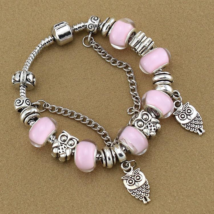 Silver pink Owl Bracelet for Jewelry - WikiWii