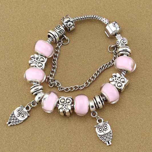 Silver pink Owl Bracelet for Jewelry - WikiWii