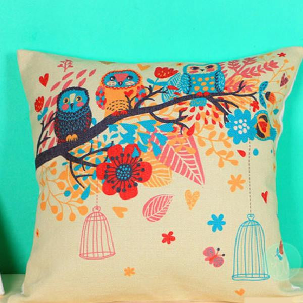 Simple Spring Tree Animal Bird Owl Lovely Cages Decorative Sofa - WikiWii