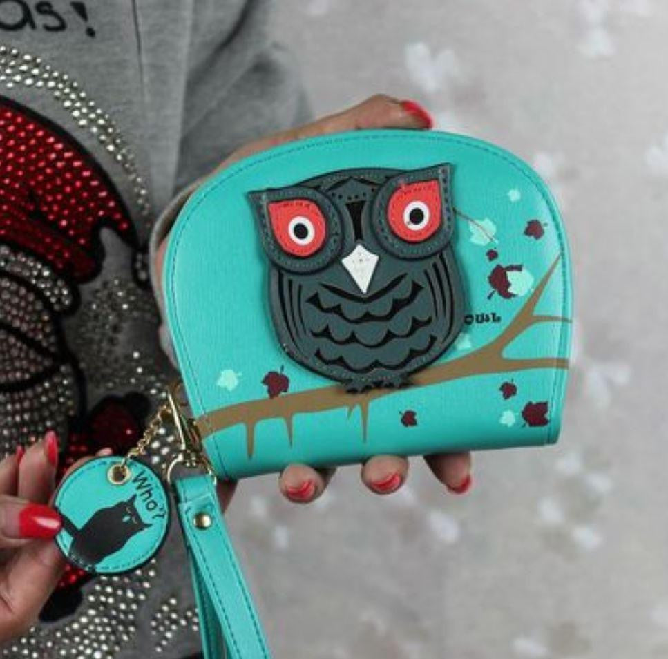 small Cute Owl Wallets Hit Color Printing Korean Rounded Zipper - WikiWii