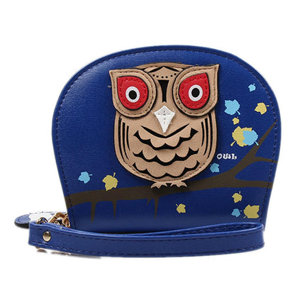 small Cute Owl Wallets Hit Color Printing Korean Rounded Zipper - WikiWii