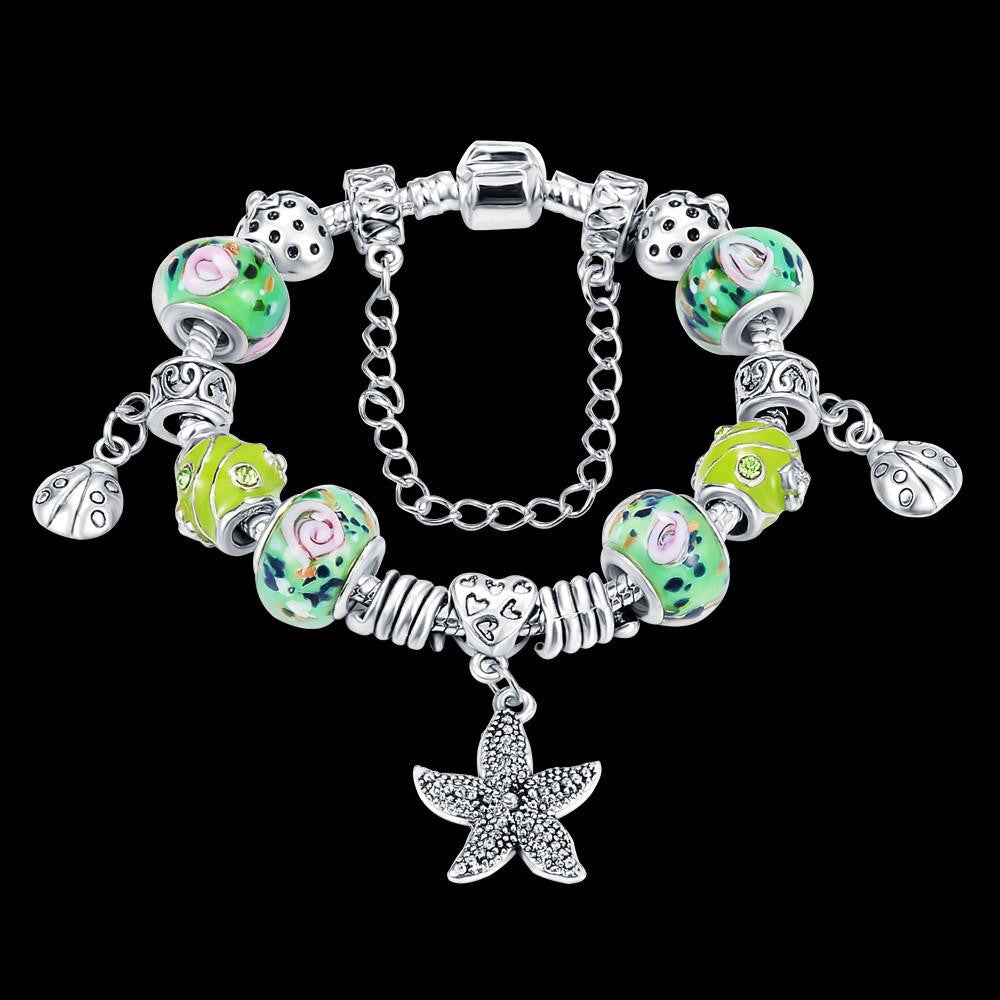 Summer Style Green Glass Beads Starfish Charm Bracelets - WikiWii