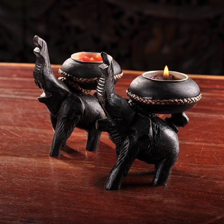 Thailand Wooden Elephant Candle Holder - WikiWii