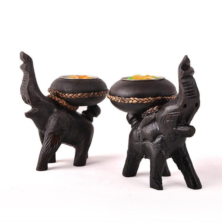 Thailand Wooden Elephant Candle Holder - WikiWii