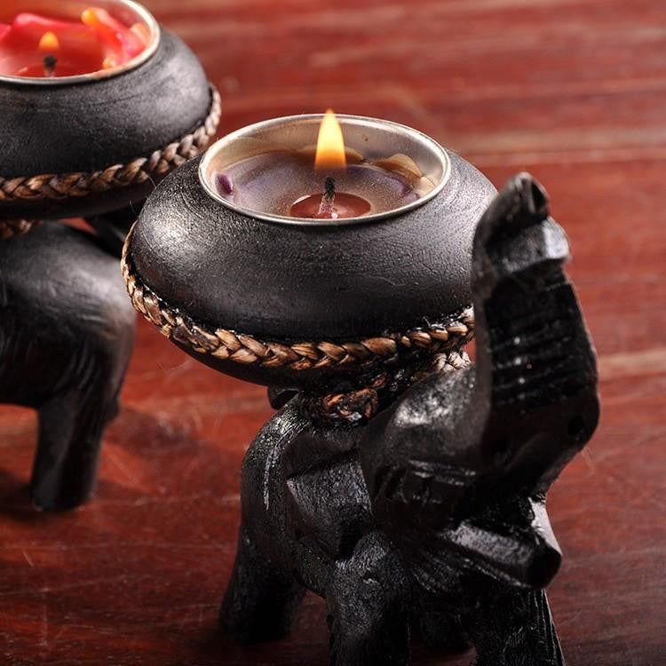 Thailand Wooden Elephant Candle Holder - WikiWii