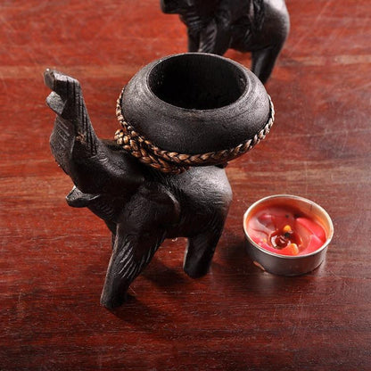 Thailand Wooden Elephant Candle Holder - WikiWii