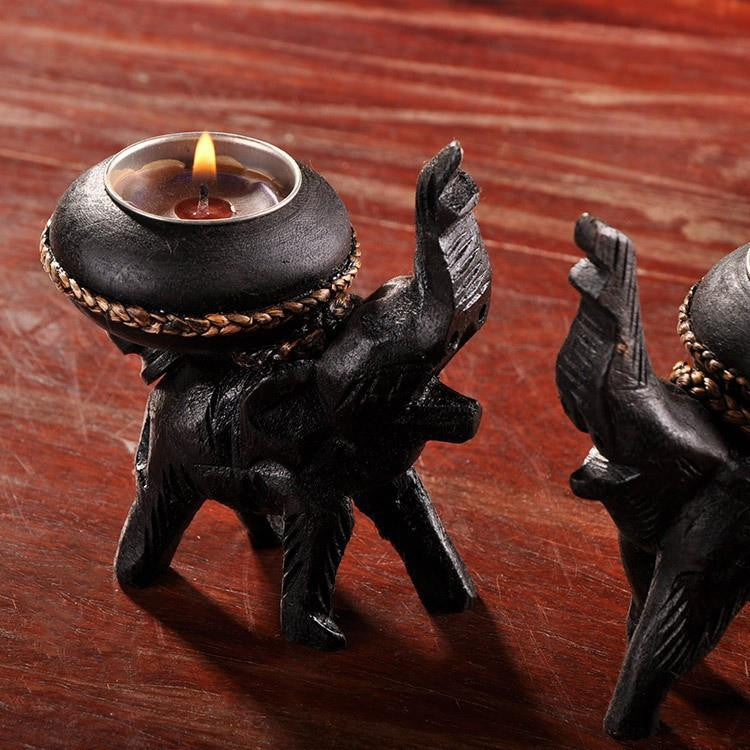 Thailand Wooden Elephant Candle Holder - WikiWii