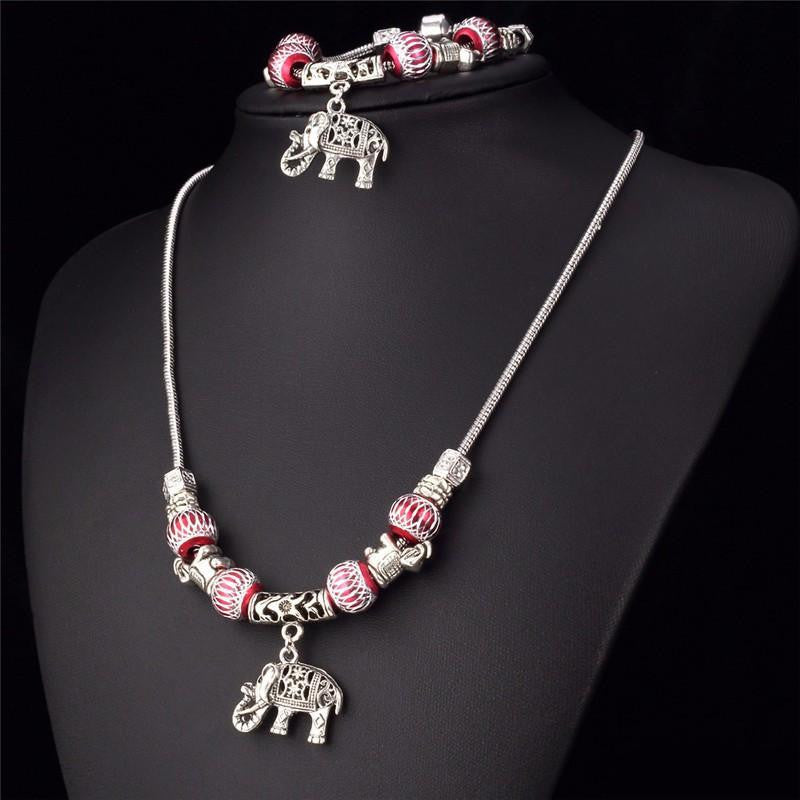 Tibetan Silver Plated Crystal Beads Bracelet Necklace set - WikiWii