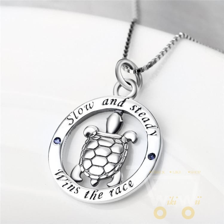 925 Sterling Silver Turtle and Circle Necklace - WikiWii