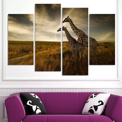 Two giraffes Wall Picture Canvas 4 Pcs (No Frame) - High Quality - WikiWii