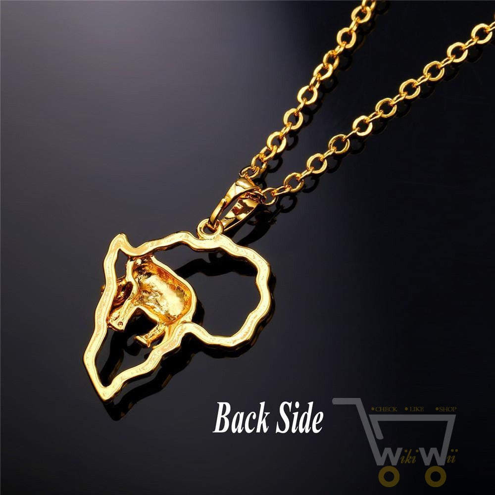 18k Gold Plated  African Map Elephant Necklace - WikiWii