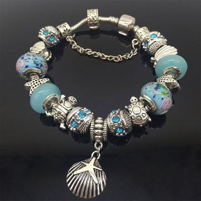 Vintage Sea Turtle Shell Starfish Glass Beads Bracelet - WikiWii