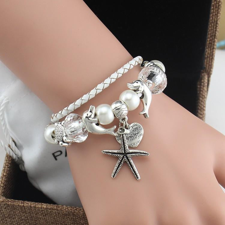 White Leather Bracelets Turtle/Starfish/Dolphin - WikiWii