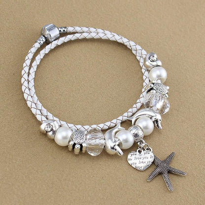 White Leather Bracelets Turtle/Starfish/Dolphin - WikiWii